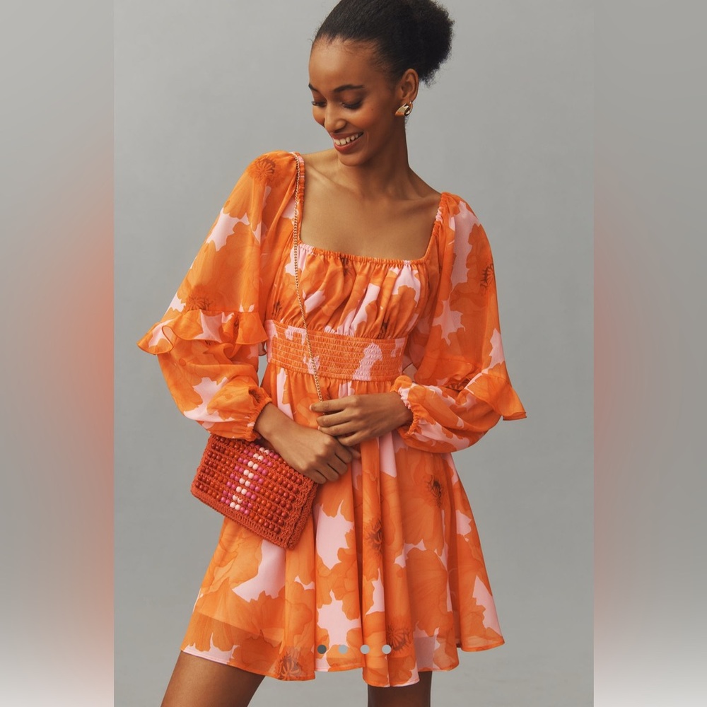 NWT Hutch Flounce orange and pink floral  Romper Size M